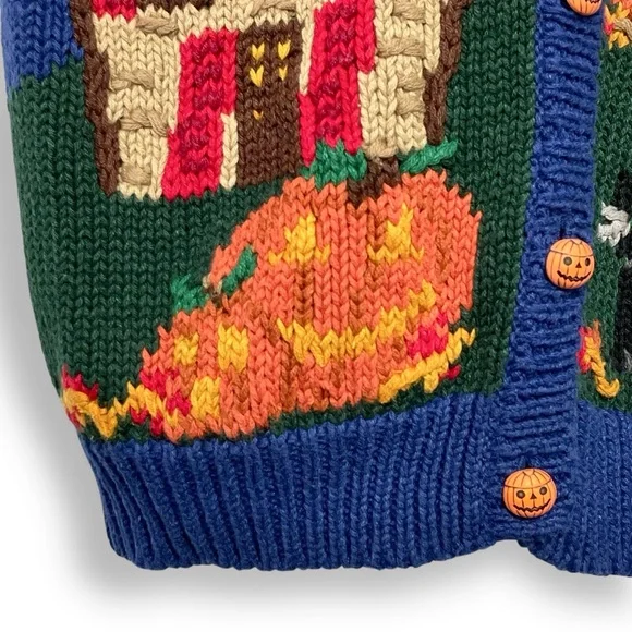 Vintage 90s Kids Hand Embroidered Chunky Halloween Cardigan Sweater Size 10/12 - Picture 8 of 15